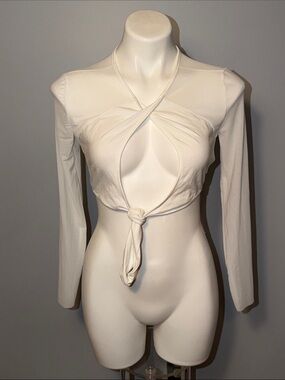 SHEIN Icon Ladies NWT White Sheer Cropped Long Sleeve Cutout Top. Small.